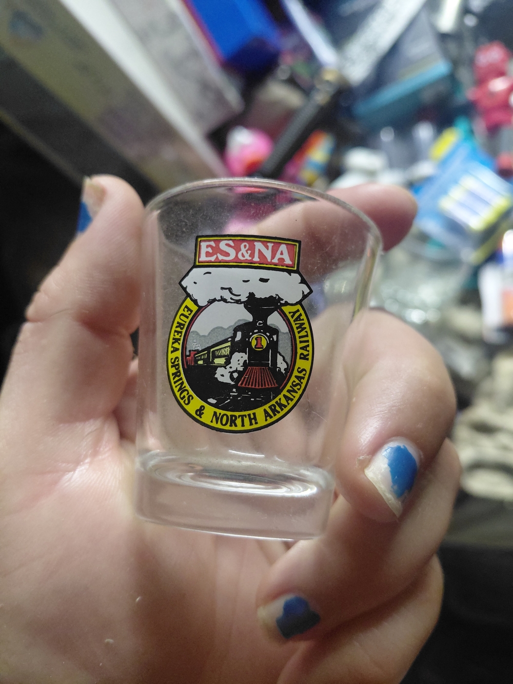 ES&NA Clear Glass Shot Glass with Yellow/Red Train Logo